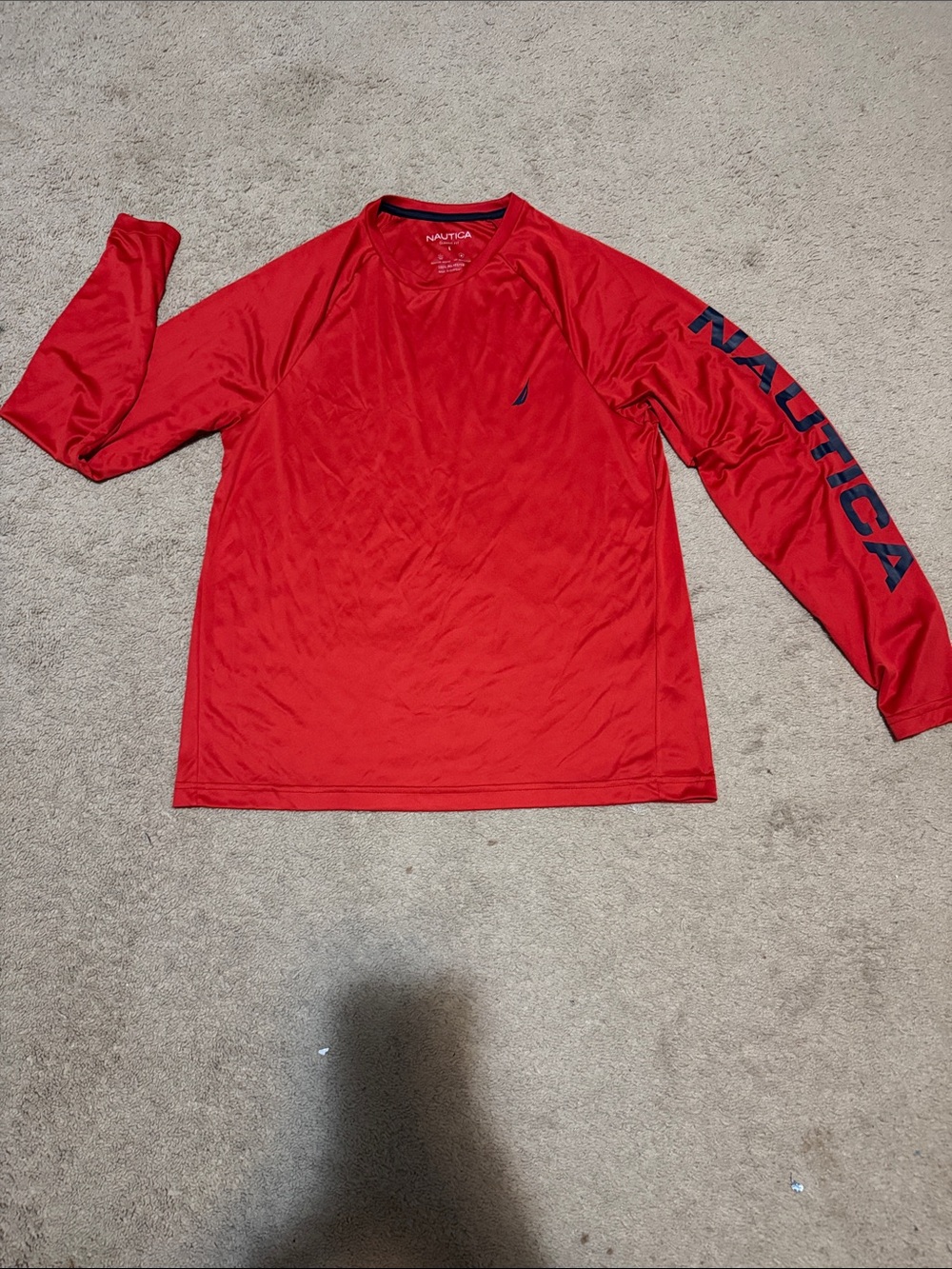 Nautica Red Long Sleeve Crew with Navy Logo